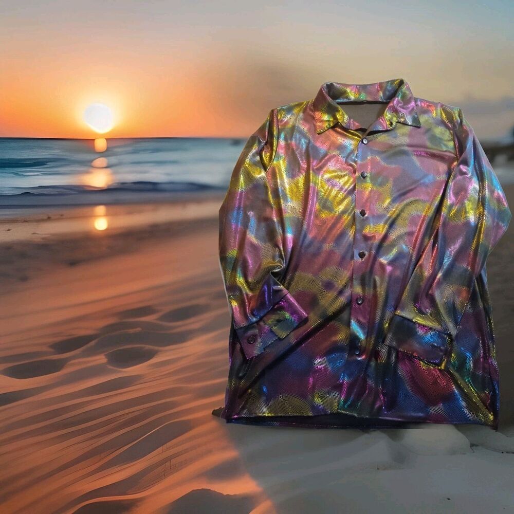 VINTAGE METALLIC PARTY SHIRT COLORS Glimmer PSYCHEDELIC Long Sleeve 1460